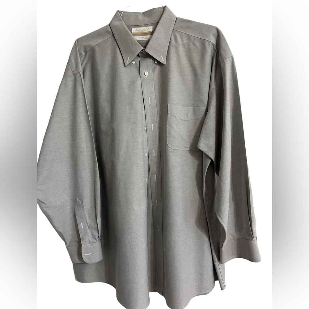 Men's Size 17.5 Extra Large Roundtree & Yorke Gold Label Silver Cotton Oxford